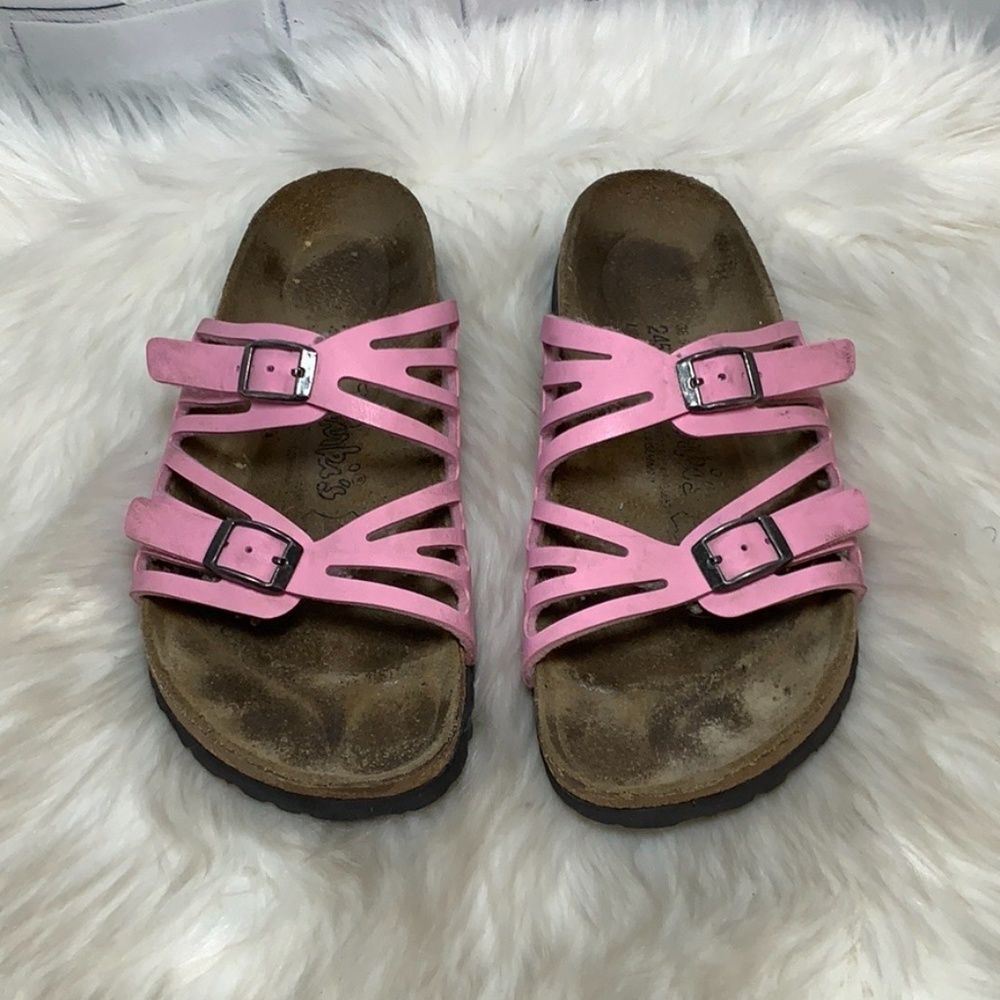 Birki's Pink Leather Strappy Sandals 245 Sz 7 - Picture 3 of 5